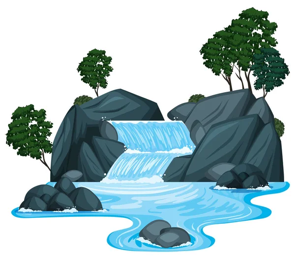 Scène met waterval en de rivier rennen — Stockvector