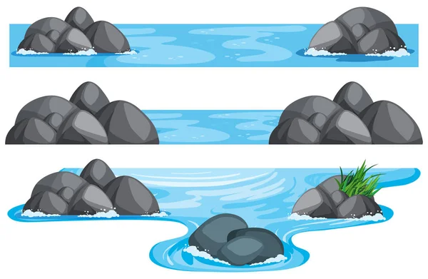 Tres escenas de río y lago — Vector de stock