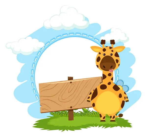 Giraffe standing next to blank wooden sign — Stock Vector