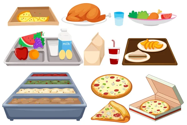 Différents types d'aliments sur fond de whtie — Image vectorielle