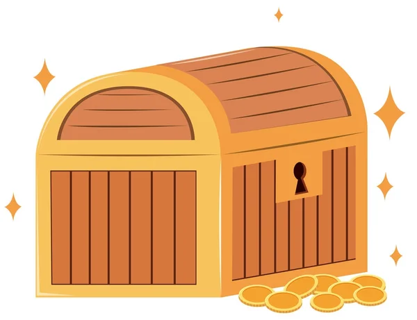 Pecho de madera y monedas de oro — Vector de stock