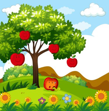 Parkta kırmızı elma ağacı