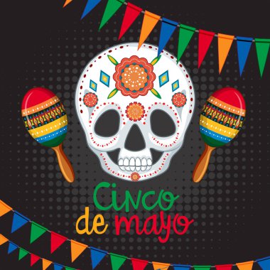 Cinco de mayo kartı şablonuyla maskesi ve marakas