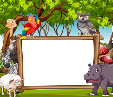 Pano şablonu ormanda vahşi hayvanlarla