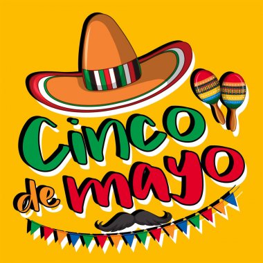 Cinco de mayo afiş tasarımı şapka ve marakas