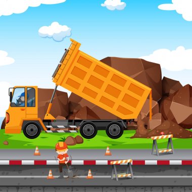 İnşaat alanına adam ve traktör ile