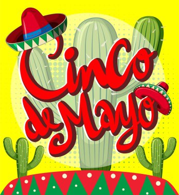 Cinco de Mayo kartı şablonu kaktüs bitkileri ile