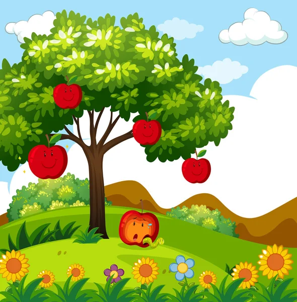Manzano rojo en el parque — Vector de stock