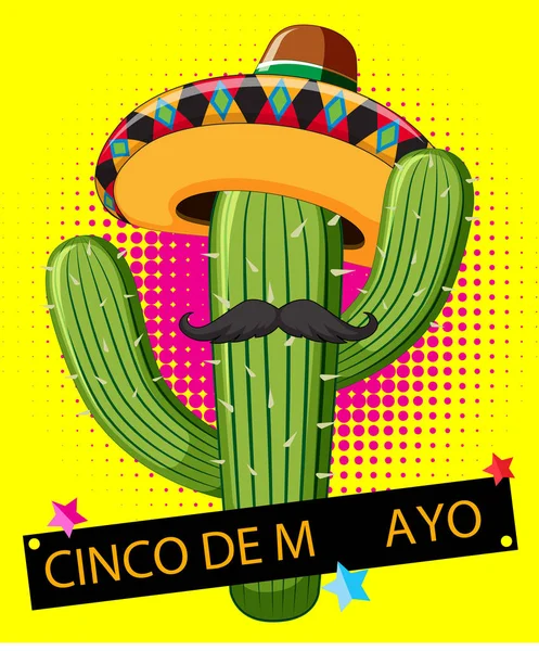 Cactus con sombrero mexicano sobre fondo amarillo — Archivo Imágenes Vectoriales