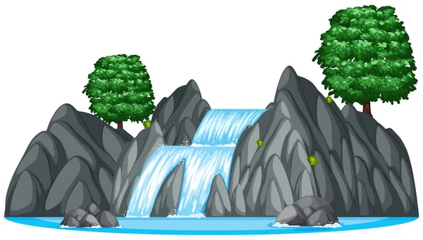 Vattenfall med två stora träd — Stock vektor