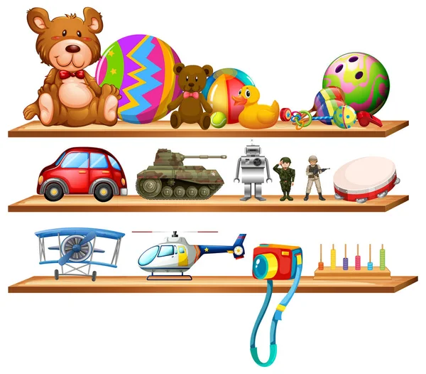 Speelgoed op houten planken — Stockvector