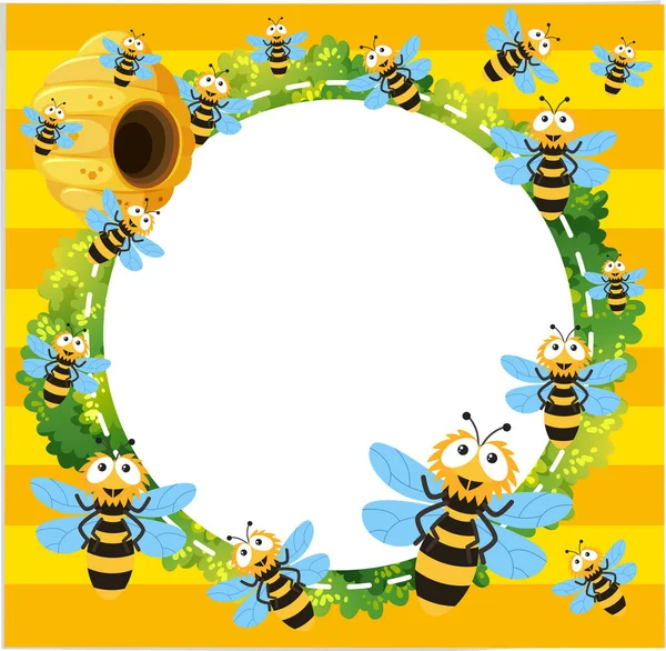多くの蜂が飛び回ってと枠線テンプレート — ストックベクタ