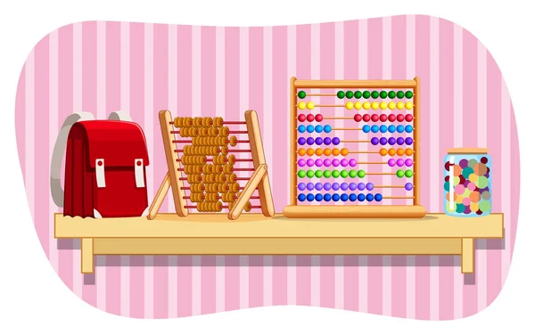 Skolepose og abacus på hylle – stockvektor