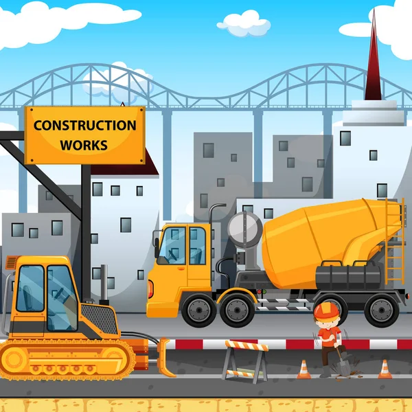 Construction works along the street — Stock Vector