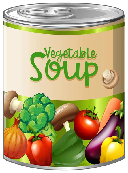 Овочевий суп в алюмінієвій банці — стоковий вектор