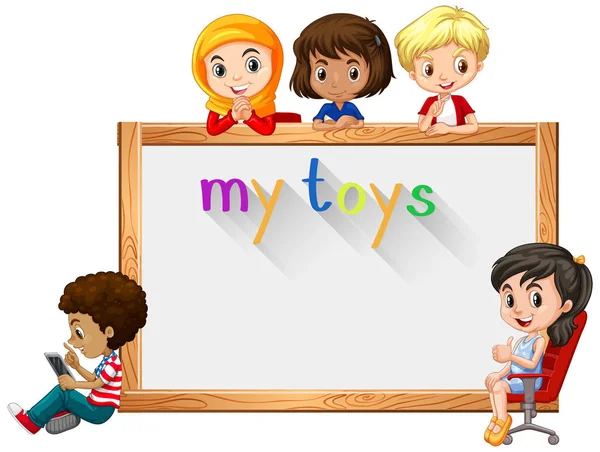 Modèle de cadre avec enfants et jouets — Image vectorielle