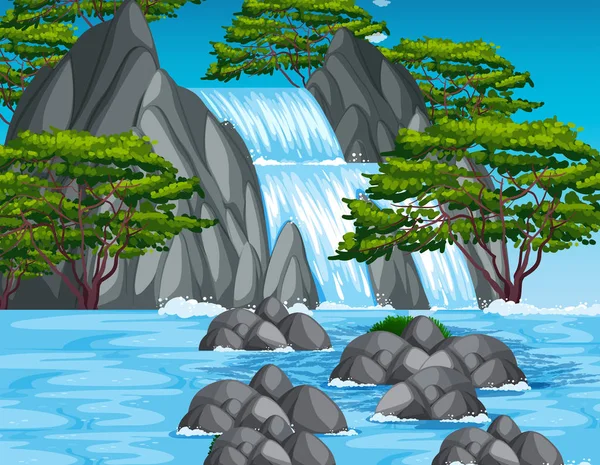 Wasserfall-Szene im Wald — Stockvektor