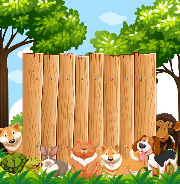 Wooden board with wild animals in garden