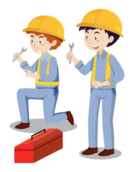 Two mechanics with toolbox — Stock Vector