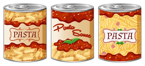 Trois boîtes de pâtes et sauce — Image vectorielle