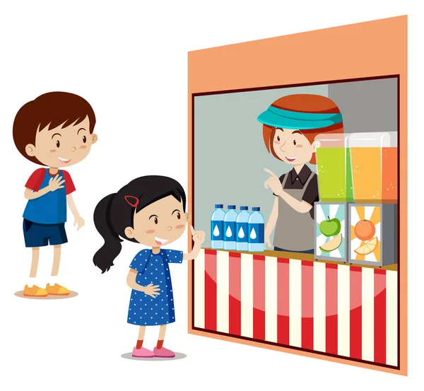 Les enfants qui achètent des boissons au magasin — Image vectorielle