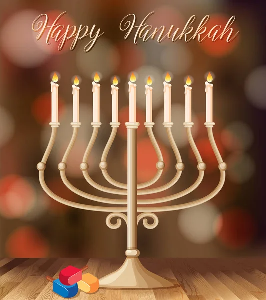 Plantilla de tarjeta Hanukkah feliz con candelabro con luces — Archivo Imágenes Vectoriales