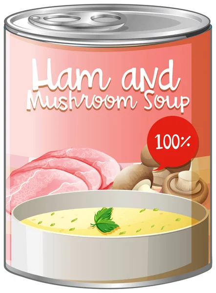 Soupe de jambon et champignons en boîte — Image vectorielle