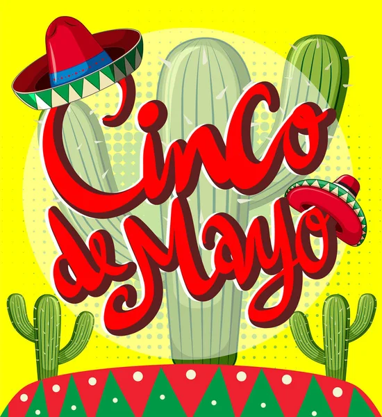 Plantilla tarjeta Cinco de Mayo con plantas de cactus — Vector de stock
