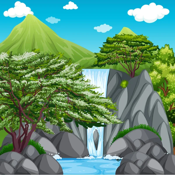 Nature scene with waterfall in mountains