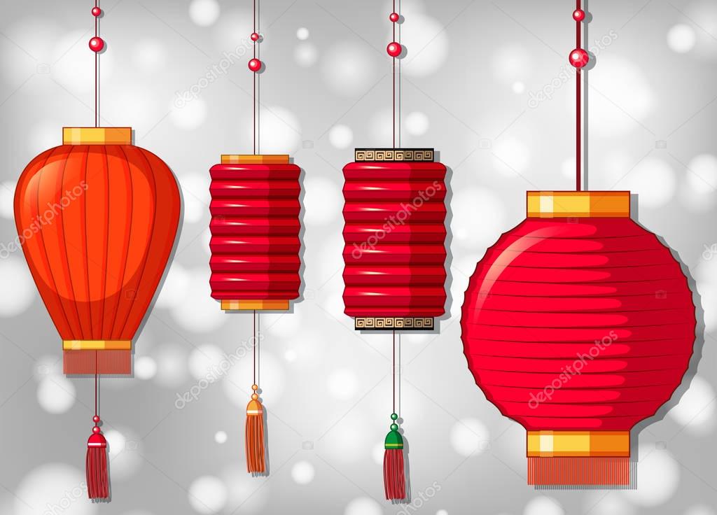 Four chinese lanterns in different designs