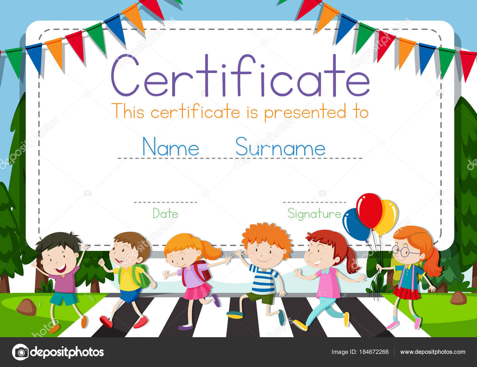 Certificate template with children crossing road background Stock Pertaining To Crossing The Line Certificate Template