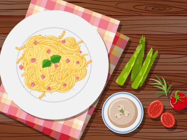 Spagetti ve masadaki çorba
