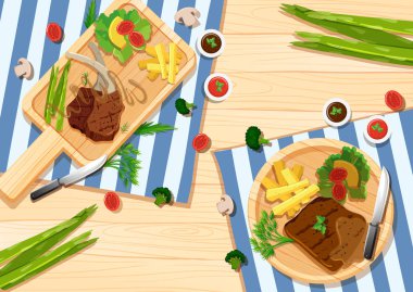 Biftek ve sebze ile arka plan şablonu