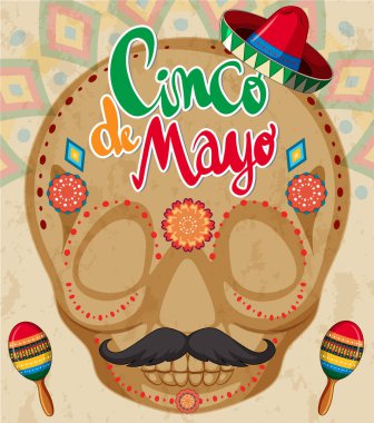 Cinco de mayo kartı şablonu insan kafatası ile