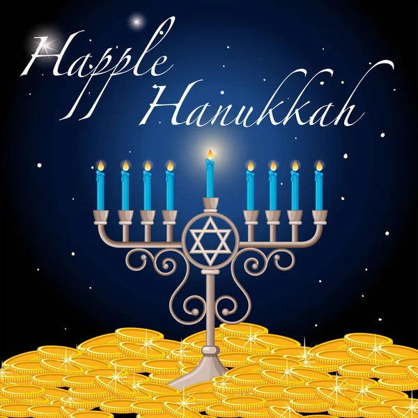 Happy Hanukkah card template with light and gold — Stock Vector