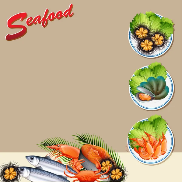 Фоновый шаблон с различными видами морепродуктов — стоковый вектор