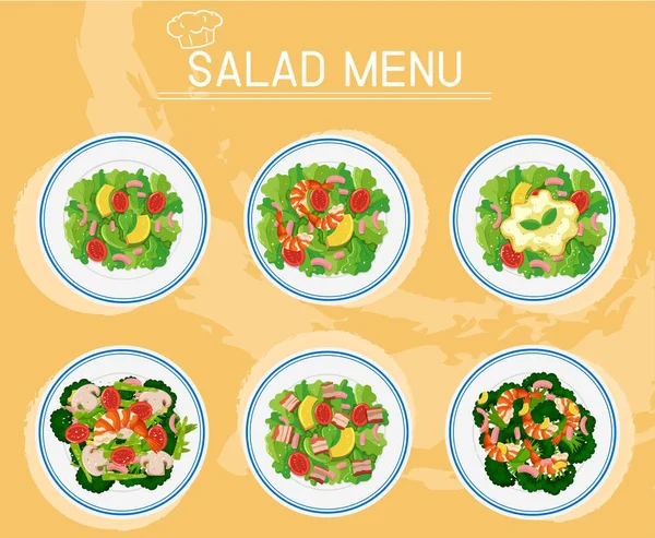 Piatti diversi di insalata sul menu — Vettoriale Stock