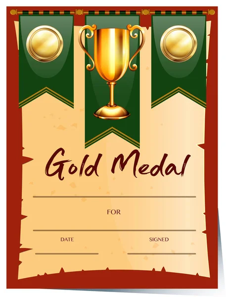 Šablona certifikátu pro zlatou medaili — Stockový vektor