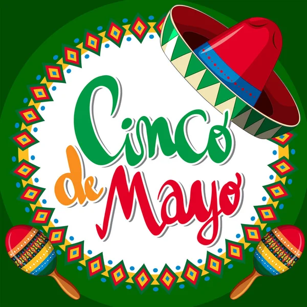 Cinco de Mayo con sombrero mexicano y maracas — Vector de stock