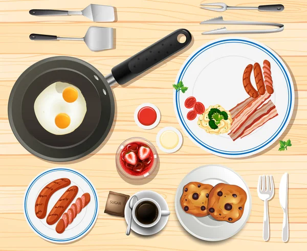 Frukost med ägg och korv — Stock vektor