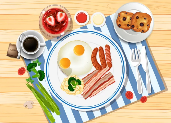 아침 식사 계란과 베이컨으로 설정 — 스톡 벡터