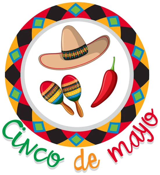 Diseño de póster Cinco de mayo con sombrero y maracas — Vector de stock