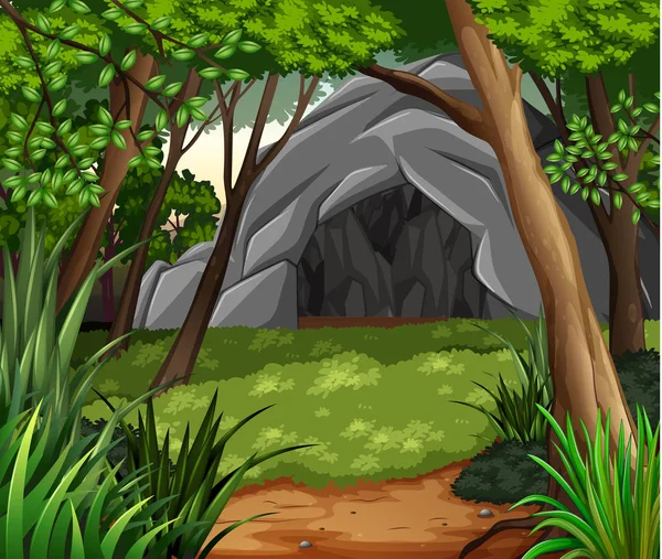 Orman mağarada ile arka plan sahne — Stok Vektör