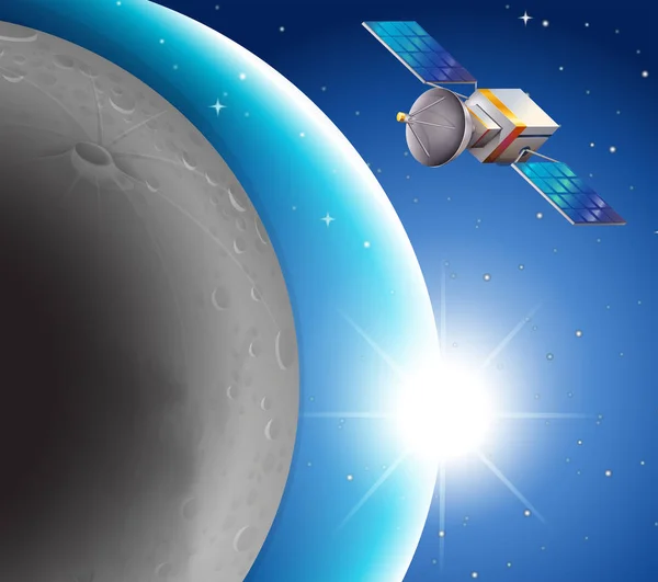 Weltraumszene mit Satellit und blauem Planeten — Stockvektor