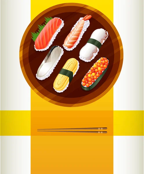 带有寿司和筷子的背景模板 — 图库矢量图片