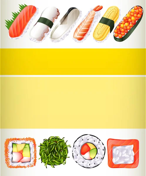 Poster design with different sushi rolls — Stock Vector