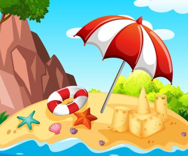 Sandcastle sahilde ile arka plan sahne