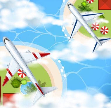 İki uçak uçan river park manzaralı