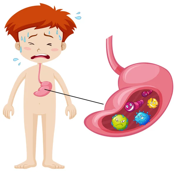 Niño que tiene bacterias en el estómago — Archivo Imágenes Vectoriales