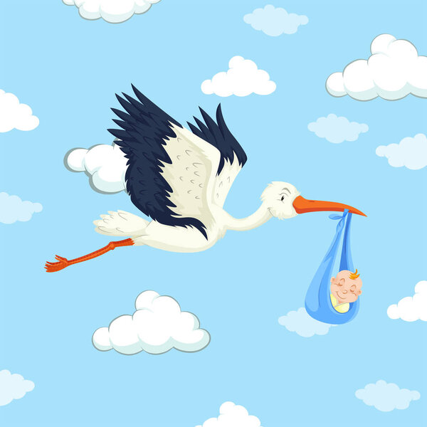 Stork delivering baby boy